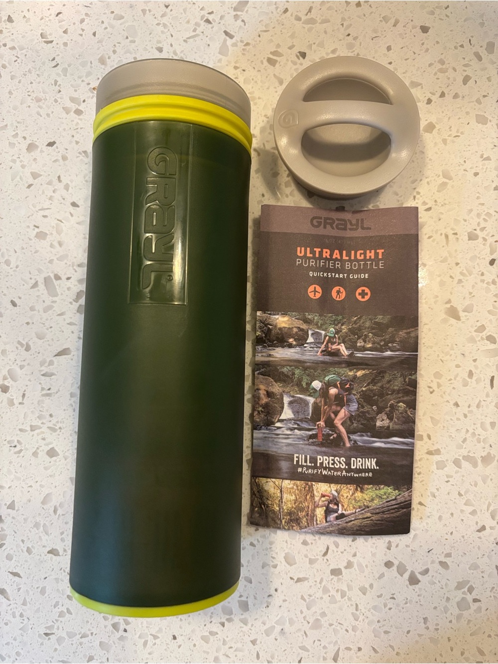 GRAYL Ultralight Purifier Bottle - Olive Green with Orange Accent - Picture 3 of 3